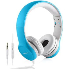 hisonic Kinder kopfhörer ab 3 Jahre, Kabel kopfhörer für Kinder Leicht kopfhörer mit Laustärkebegrenzung, Music-Sharing-Funktion, Mikrofon Verstellbare Kinder Headset für Jungen und mädchen (Blau)