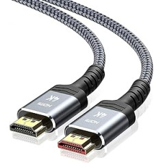 SNOWKIDS 4K HDMI kabelis 7,5 metri, HDMI vads 4K @ 60 Hz neilona pinuma zeltīti savienotāji ar Ethernet/audio atgriešanas kanālu, saderīgs ar video 4K 2160p, 1080p pelēks