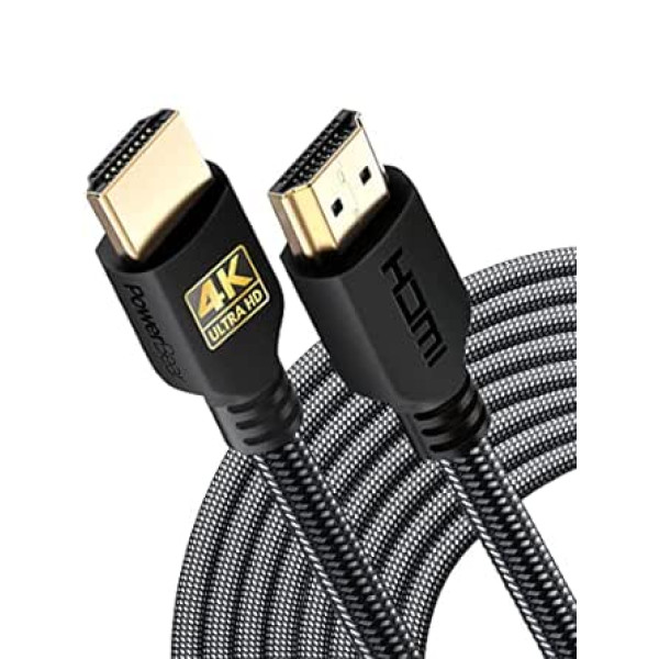 PowerBear 4K HDMI kabelis 9 m | 18Gbps didelės spartos HDMI kabelis, pintinė nailono ir aukso jungtis, 4K @ 60Hz, Ultra HD, 2K, 1080P, ARC ir CL3 sertifikuota | nešiojamiesiems kompiuteriams, monitoriams, PS5, PS4 ir kt