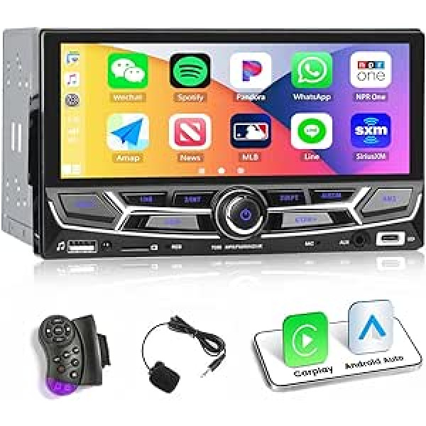 CAMECHO automašīnas radio dubultā DIN ar Bluetooth brīvroku sistēmu, 6,86 collu automašīnas radio skārienjutīgs displejs ar Carplay Android Car FM Mirror Link SWC, atbalsta AUX/FM/USB