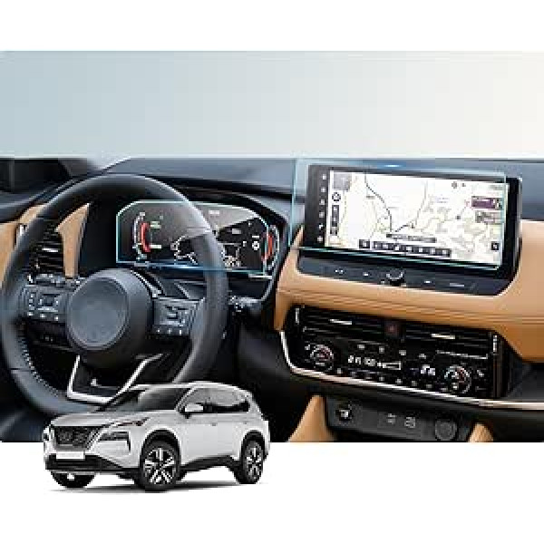 BIBIBO Nissan X-Trail T33 instrumentu panelis + navigācijas aizsargplēve, ekrāna aizsargs Nissan X-Trail T33 2022-2023, rūdīta stikla ekrāna aizsargs, 9H rūdīta stikla plēve