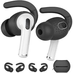 AhaStyle AirPods 3 Ausu āķi mīksts silikons 【Pievienots uzglabāšanas maisiņš】 2 pāri neslīdošu ausu vāciņu, aksesuāri saderīgi ar Apple AirPods 3 (liels un mazs, melns)