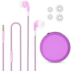 Geekria In-Ear Kids austiņas, 3,5 mm ar mikrofonu un skaļuma kontroli, vadu austiņas tiešsaistes mācībām, saderīgas ar Android tālruņiem, iPad, MP3, klēpjdatoriem (rozā krāsā)