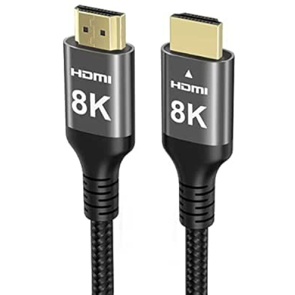 Ubluker 8K HDMI kabelis, 10 m, ātrgaitas HDMI kabelis, 4K@120 Hz, 8K@60 Hz, neilona pīts eARC DTS:X Dolby Atmos Dynamic HDR HDCP 2.3, saderīgs ar RTX 4090, Mac, Soundbars, PS5 5, Xbox, Spēļu datori