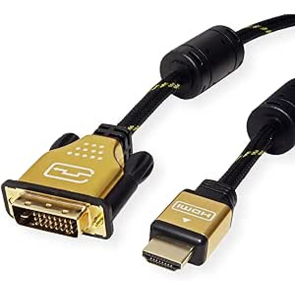 Roline Gold DVI HDMI Cable – HDMI to DVI D Dual Link Cable with Ethernet and Resolution 4 K UHD I Black, 1 m