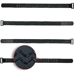 FrogJim 4 x Velcro kabeļu saites, 50 cm, melns ar slīdēšanas pieturu un sprādzi, ideāli piemērots kā Velcro velosipēda vai slēpju siksniņa, atkārtoti lietojama Velcro lente, pretslīdēšana, 30 mm plata fiksēšanai un komplektēšanai KSS5