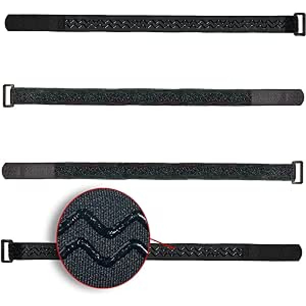 FrogJim 4 x Velcro kabeļu saites, 50 cm, melns ar slīdēšanas pieturu un sprādzi, ideāli piemērots kā Velcro velosipēda vai slēpju siksniņa, atkārtoti lietojama Velcro lente, pretslīdēšana, 30 mm plata fiksēšanai un komplektēšanai KSS5