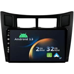 YUNTX Android 12 Car Radio for Toyota Yaris 2005-2011/Toyota Vios 2007-2011-2 DIN [Built-in Wireless CarPlay/Android Car/GPS] 9 collu IPS 2.5D 1280 x 600 Bezmaksas kamera - DAB/stūre. Riteņu vadība / MirrorLink