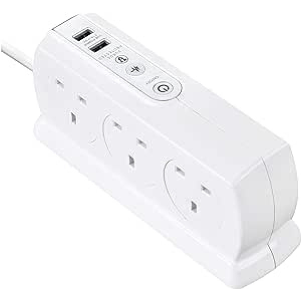 Masterplug Heavy Duty 6 kontaktligzdas komutācijas strāvas pagarinātāja kabeļa pārsprieguma aizsargāts ar 2 USB portiem 3.1A 2m Balts 18x7x6cm