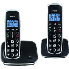 Fysic FX-6020 schnurloses Telefon mit großen, gut lesbaren Tasten und zwei Apparaten, einfache Bedienung, Hörgerätkompatibel, Ideal für Senioren geeignet, schwarz