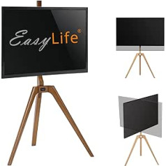 EasyLife — TV statīvs, koka molberts statīvs — studijas televizora statīvs līdz 65 collām un 40 kg televizors/monitors, grozāms, regulējams augstums, kabeļu pārvaldība, VESA līdz 400 x 400 (balts/valrieksts)