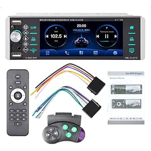 1 DIN 5,1 collas automašīnas stereo Bluetooth radio IPS HD skārienekrāns FM/AM/RDS, AI balss MP3 atskaņotājs, balss vadības stūres vadība, AUX SD DVR 4 USB iOS Android Mirror Link mikrofona statīvs