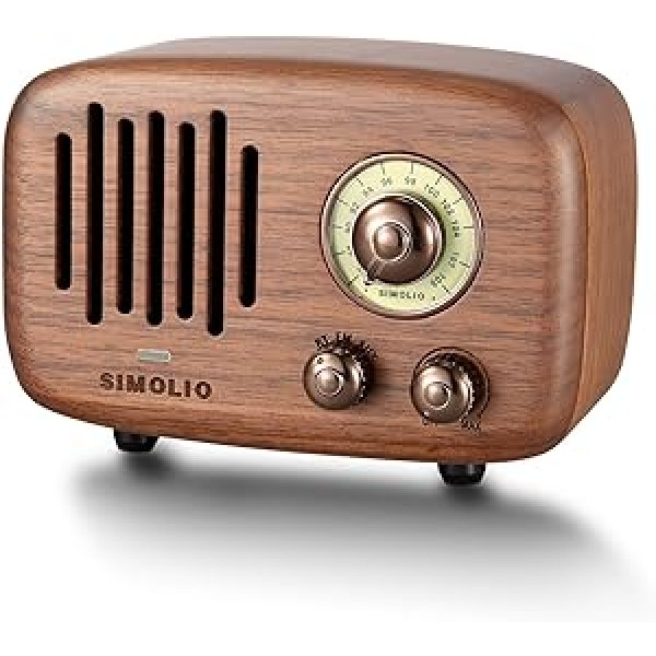 SIMOLIO Radio Retro Bluetooth skaļrunis, vintage dizains, 9 W stereo skaņa, melnā valrieksta koka CSR, FM radio un AUX, dabīgā koka skaļrunis ar HD skaņu un basu, dāvanu idejas — JH-761M