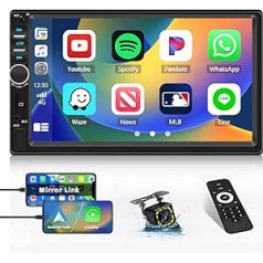 Hikity Double DIN automašīnas radio Bluetooth ar Carplay Android Car 7 collu skārienekrāna automašīnas radio 2 DIN ar Mirror Link FM radio USB AUX TF tālvadības pults mikrofons atpakaļgaitas kamera