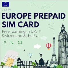travSIM Europa Karte | 11 GB mobiliojo ryšio duomenų 4G / 5G duomenų perdavimo | Kosten praranda tarptinklinį ryšį JK ir daugiau nei 30 žemių Europoje | Planas auf SIM kortelės Europa ist 30 Tage Gültig