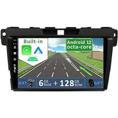 YUNTX [6 GB + 128 GB] Android 12 automašīnas radio ierīcei Mazda CX-7 (2008-2014) — [Integrēta CarPlay/Android Car/DSP/GPS] -9 collu IPS 2.5D kamera + MIC-DAB/Mirror Link/Bluetooth 5.0/ 360 kamera/stūre