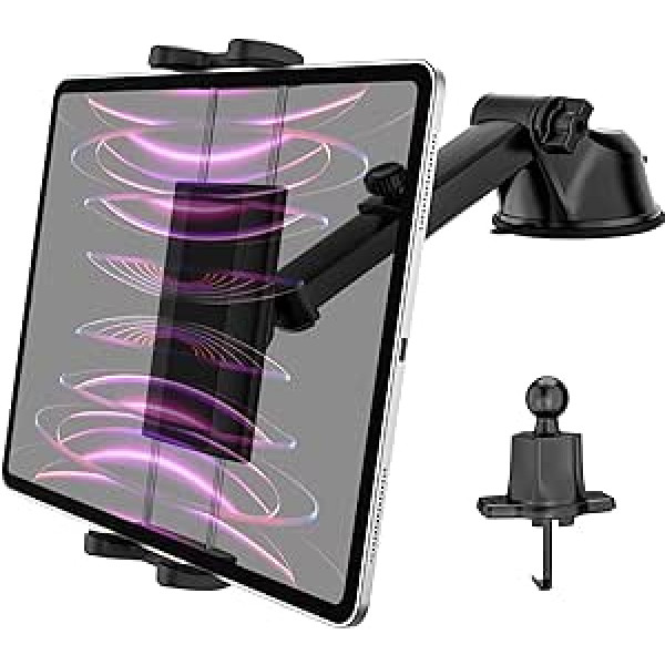 Aozcu 3 in 1 Car Tablet Holder, [Telescopic Arm & Stable] Windshield Ventilation Dashboard Tablet Holder, Suction Cup Car Mobile Phone Stand for iPad Pro Air Mini, Galaxy Tabs, iPhone, 4 ~ 12.9 Inch