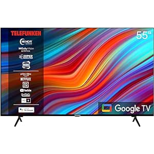 Telefunken Google TV 55 collu televizors (4K UHD Smart TV, HDR Dolby Vision, trīskāršs uztvērējs, Dolby Atmos, HD+, 6 mēneši iekļauts) XU55GA660S