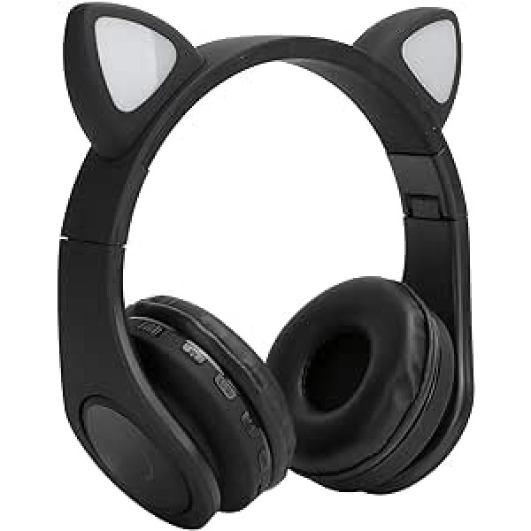 Cat Ear Kids Bluetooth austiņas ar mikrofonu, LED apgaismojums bērnu austiņām, TF atbalsta karte, aiz auss salokāmas bērnu austiņas meitenēm, zēniem, pieaugušajiem (melnas)