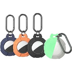 (4 Pack) Silicone Case for AirTag Key Finder Phone Finder, Scratch-Resistant Skin Protective Case with Keychain (Black + Night Glow Green + Orange + Blue)