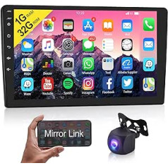 Hodozzy automašīnas radio Android Sat Nav 9 collu 32 GB skārienekrāns Car Stereo 2 DIN ar GPS navigāciju, WiFi, Bluetooth automašīnas radio ekrāns, spoguļa saite, HiFi FM RDS radio dubultā DIN atpakaļgaitas kamera, USB/SWC