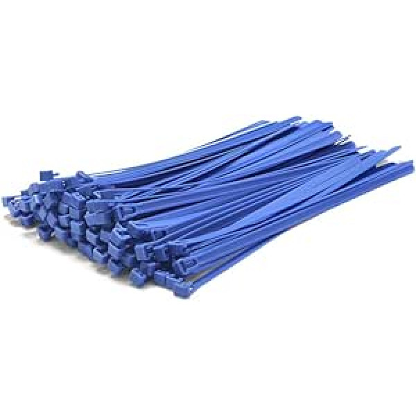 Cableties.co.uk Daudzfunkcionālas kabeļu saites Lieljaudas atkārtoti lietojamas zilas 250 mm x 7,6 mm noņemamas augstākās kvalitātes neilona kabeļu saites, 100 pakojums mājām, birojam un DIY