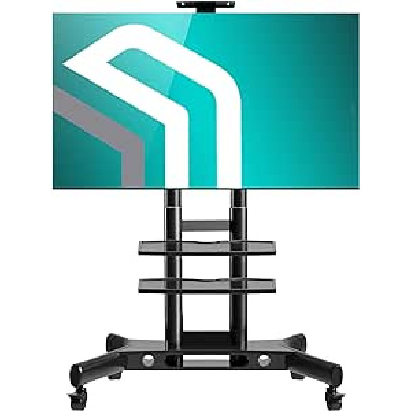 ONKRON TV Ständer Rollbar für 40-70 Zoll Bildschirme bis 45,5 kg, TV Rollwagen mit max VESA 600x400 - TV Ständer höhenverstellbar mit 2 Ablage/Universal TV Standfuß Fernseher Schwarz TS1552-B