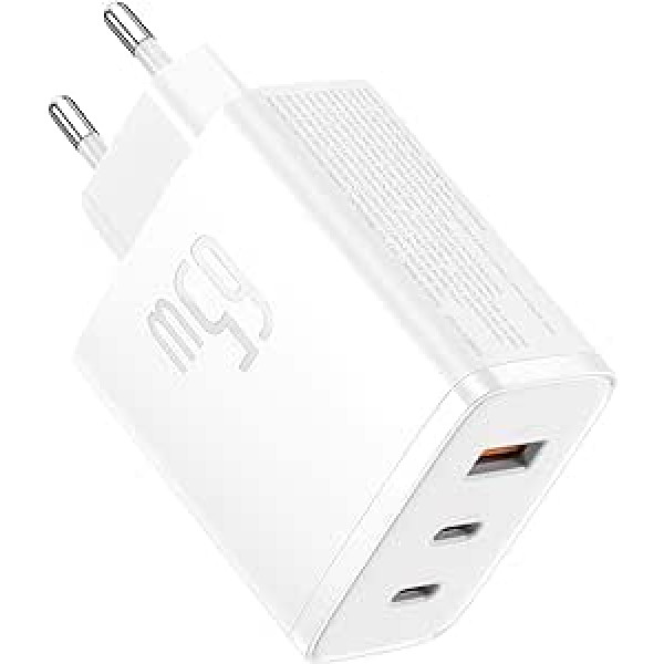 Baseus USB C barošanas avots, 65 W USB C lādētājs, 3 portu PD lādētājs ar PPS, GaN ātrā lādētājs, kas saderīgs ar MacBook Pro/Air, iPhone 15/14/12 sērija, iPad Pro, Galaxy S23 Ultra, S23+, S23, S22 utt.