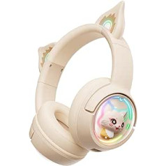 PHNIXGAM Bluetooth Cat Ear austiņas, Over-Ear austiņas bezvadu un vadu režīmā ar mikrofonu, RGB apgaismojums, saderīgs ar mobilajiem tālruņiem, personālo datoru, planšetdatoru, spēļu konsoles, balts