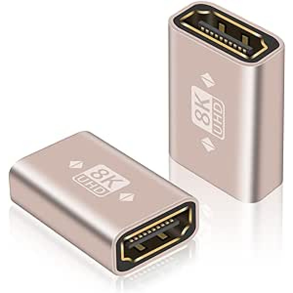 Duttek 8K HDMI Female uz Female, HDMI 2.1 uz HDMI portu, apzeltīti HDMI 2.1 savienojumi Atbalsta 8K@60Hz UHD, 3D, HDR, ARC klēpjdatoram, personālajam datoram, monitoram, projektoram (2 komplektā)