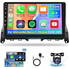 9 collu 8 kodolu Android automašīnas radio Mercedes Benz C-Class W204 S204 2006-2011 ar Carplay un Android Car — 4+64G radio WiFi GPS DSP spoguļa saites balss palīgs + atpakaļgaitas kamera un mikrofons