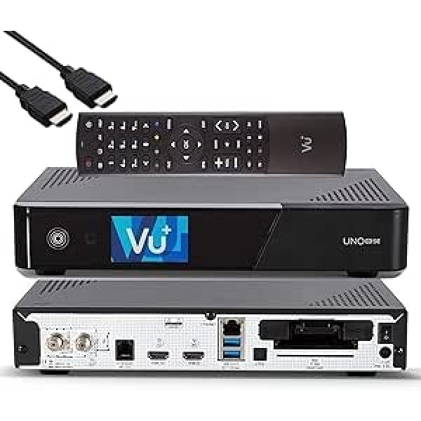 VU+ Uno 4K SE - UHD HDR 1x DVB-S2 FBC Sat Twin Tuner E2 Linux Receiver, TV Box, YouTube, Satellite Hard Drive Receiver, CI + Card Reader, Media Player, USB 3.0, Includes EasyMouse HDMI Cable