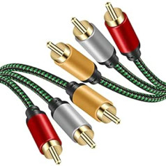 Audio Video RCA Cable 1m 3 RCA Male to 3 RCA Male 24K Gold Plated Composite AV Cable Compatible with Set Top Box, Speaker, Amplifier, DVD Player and More (1m)