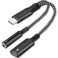 USB C iki 3,5 mm ausinių ir įkroviklio adapteris, 2 viename USB C prie AUX garso lizdas su PD greito įkrovimo rakto laidu, skirtu iPhone 15/15 Pro Max, Galaxy S23/S22/S21 Ultra, iPad Pro