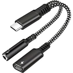 USB C līdz 3,5 mm austiņu un lādētāja adapteris, 2 in 1 USB C uz AUX audio ligzda ar PD ātrās uzlādes sargspraudņa kabeli iPhone 15/15 Pro Max, Galaxy S23/S22/S21 Ultra, iPad Pro