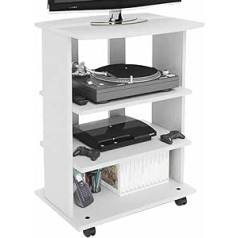 BAKAJI moderna dizaina MDF koka TV skapis ar 3 plauktiem videospēļu DVD un 4 riteņiem Izmērs 60 x 45 x 80,5 cm (balts)