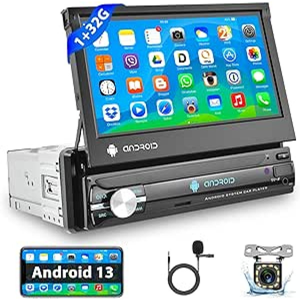 Podofo Car Radio 1 DIN ar GPS Navi, Bluetooth RDS, 7 collu ekrānu, paplašināms manuāli Android automašīnas radio stereo ar WiFi FM/RDS radio spoguļa saiti Aux-in + atpakaļgaitas kameru