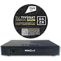 Digiquest Tivùsat Ti9 DVB-S2 Decoder with Remote Control 2 in 1, Black, Includes Tivusat Card, Recording Function Switchable - DAZN Zone Channel Enabled Device