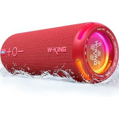 W-KING IPX7 mūzikas kaste Bluetooth skaļruņu kārba, skaļruņu kastes Bluetooth āra portatīvais ar dubulto balss spoli, pielāgota EQ APP/Diefer Bass, V5.3/Lights/DSP/TF/AUX, ballīšu duša, mazs