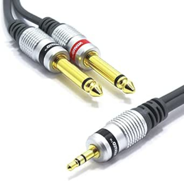 VITALCO 3,5 mm līdz 2 x 6,3 mm ligzdas kabelis 3 m 3,5 stereo papildu līdz dubultā liela izmēra mono 6,35 mm ligzdas spraudņa audio adapteris