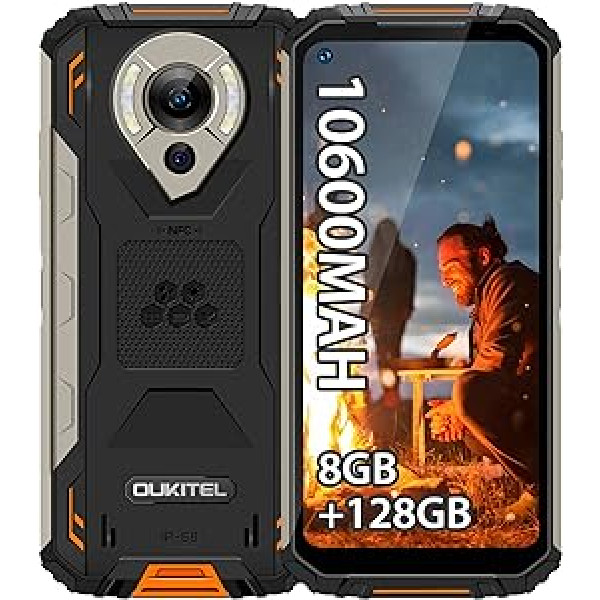 Oukitel WP16 āra mobilais tālrunis, 10600 mAh liels akumulators, āra viedtālrunis, IP68, MT6771 8 GB RAM + 128 GB ROM, izturīgs mobilais tālrunis, Android 11, 6,39 collu displejs, 20 MP IR nakts redzamības kamera, 4G dubultā SIM karte / NPS