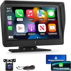 NHOPEEW Car Dash kamera ar bezvadu Apple CarPlay/Android Car, 7 collu IPS HD Touch displejs, Dash Cam Support Split, Bluetooth brīvroku komplekts, Siri Assistant, FM