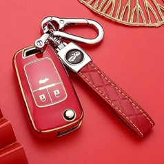 HIBEYO Smart Car Key Case Piemērots Opel Protective Key Case Tālvadības pults vāciņš TPU priekš Chevrolet Aveo Opel Corsa Astra Zafira Mokka atslēgu piekariņš 3 pogas (sarkans)