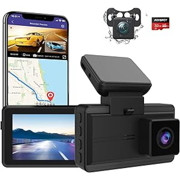 Bebinca Dash Cam Car 4K priekšā aizmugurē ar WiFi, GPS, lietotni, WDR nakts redzamību, 170° platleņķi, G-sensoru, parkošanās monitoru, cilpas ierakstīšanu, avārijas bloķēšanu, kustības sensoru, priekšējo lukturu brīdinājumu (dubultais)