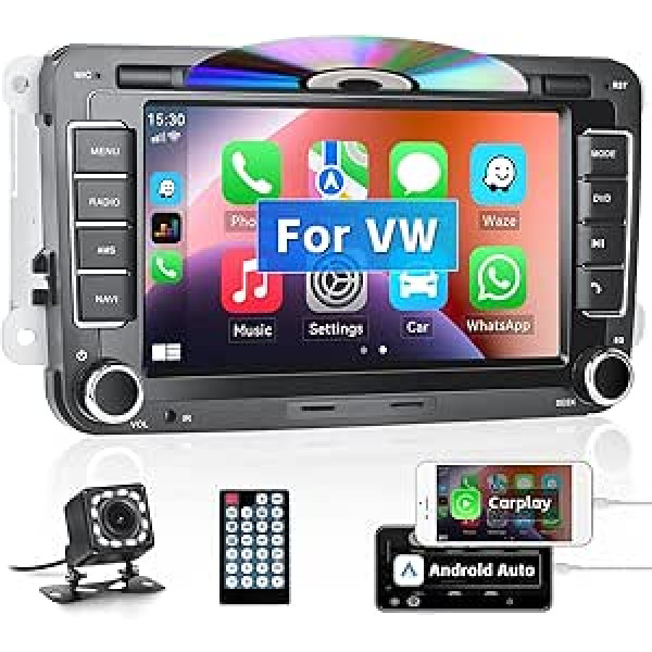 Hikity Carplay automašīnas radio ar CD DVD atskaņotāju priekš VW Golf 5 6 Passat B6 B7 Polo Caddy Touran 7 collu automašīnas radio stereo ar Bluetooth brīvroku sistēmu Android Car Mirror Link FM atpakaļgaitas kamera