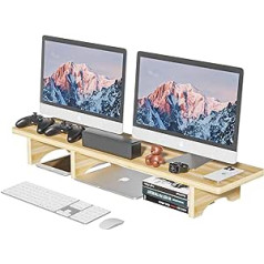 ALTORICO Bamboo Monitor Stand, Monitor Riser Desk, Wooden Monitor Stand, High Load Capacity, 100% Natural with Ergonomic Design, 95 x 23.5 x 12 cm