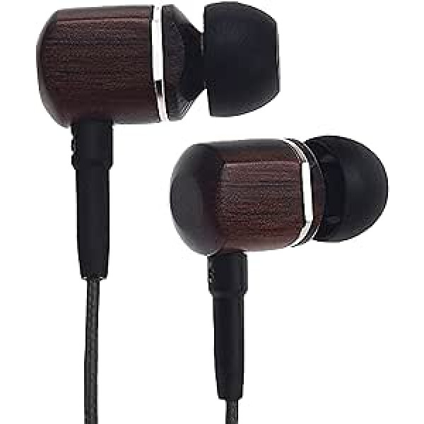 Simfonizēts MTRX In-Ear-Kopfhörer aus echtem Holz, geräuschisolierende Kopfhörer, Ohrhörer mit Inline-Mikrofon und geflochtenem Nylon-Stoffkabel, Schwarz