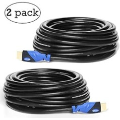 Daudzkabeļu ātrgaitas HDMI kabelis ar Ethernet 2 PACK 15M — atbalsta 4K 3D un audio atgriešanas kanālu [jaunākā versija] — 15 metri 2 iepakojumā