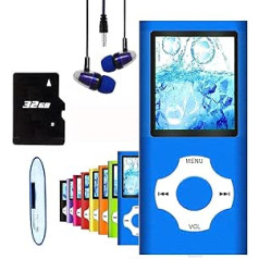 Hotechs Slim Design MP3 grotuvas MP4 grotuvas su 32GB atminties kortele Skaitmeninis LCD ekranas 1,8 colio FM radijo USB ekranas