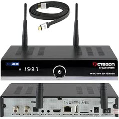 OCTAGON SF8008 UHD 4K Supreme Twin Sat uztvērējs + NONIC HDMI kabelis, 2x DVB-S2X uztvērējs, E2 Linux & Define OS, ar PVR ierakstīšanas funkciju, M.2 M atslēga, Gigabit LAN, satelīta uz IP, karšu lasītājs, WiFi WLAN